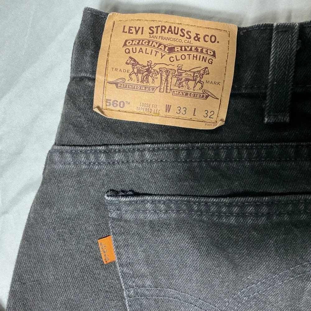 Levi's 560 Jeans Mens 33x32‎ Black Orange Tab Loose Fit Tapered Leg Made in USA